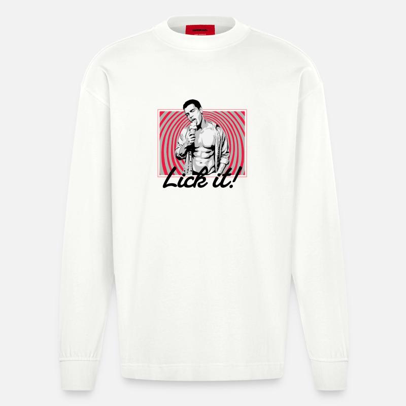 Retro Pop Art: Eiscreme Pose - Heavyweight Oversized Organic Langarmshirt Made in EU - OFF WHITE
