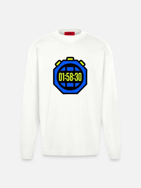 Stopwatch Best Time Half Marathon - Heavyweight Oversized Organic Longsleeve Shirt Made in EU - OFF WHITE