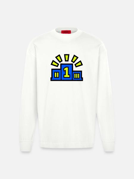 Winner Podium Place 1 Champion - Heavyweight Oversized Organic Longsleeve Shirt Made in EU - OFF WHITE