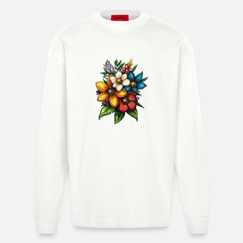 Blumenstrauß Farbexplosion - Heavyweight Oversized Organic Langarmshirt Made in EU - OFF WHITE