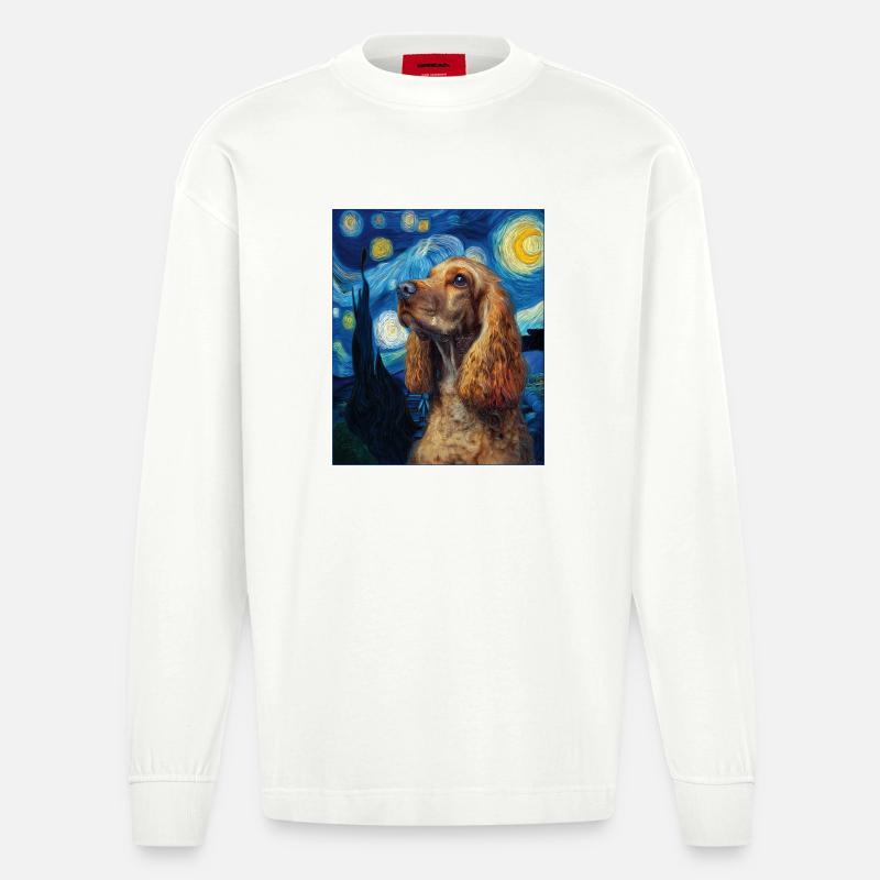 Cocker Spaniel Hund - Heavyweight Oversized Organic Langarmshirt Made in EU - OFF WHITE