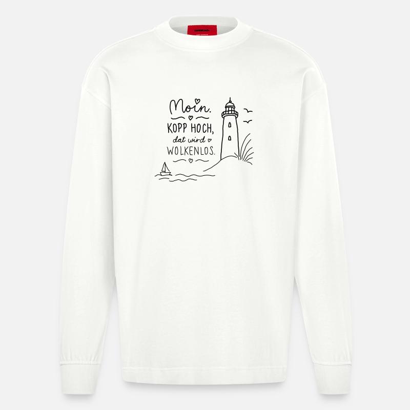 Moin Kopp Hoch Wolkenlos - Heavyweight Oversized Organic Langarmshirt Made in EU - OFF WHITE