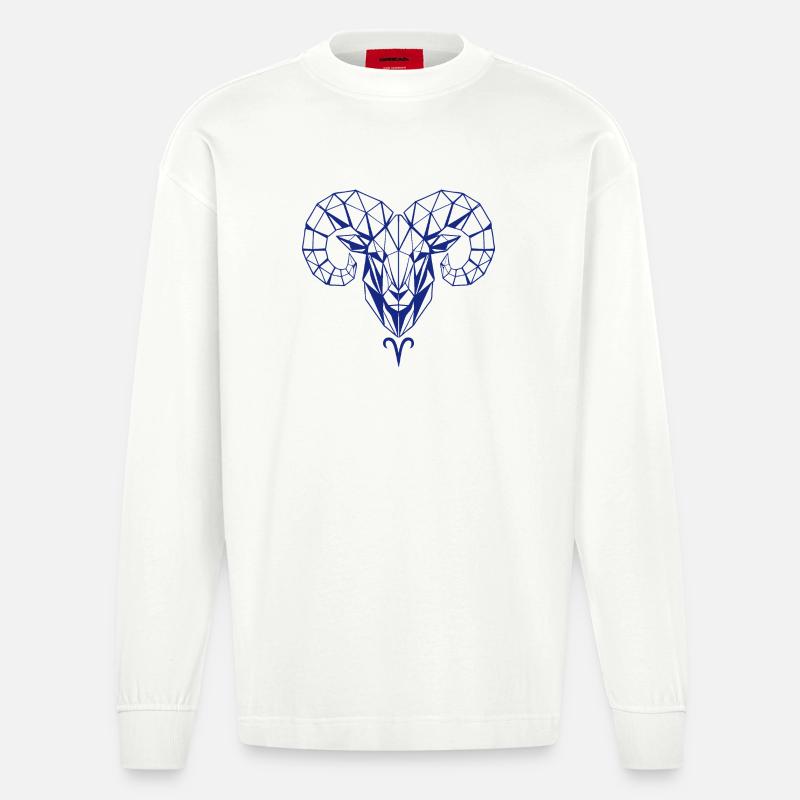 Geometrischer Widderkopf Polygon - Heavyweight Oversized Organic Langarmshirt Made in EU - OFF WHITE