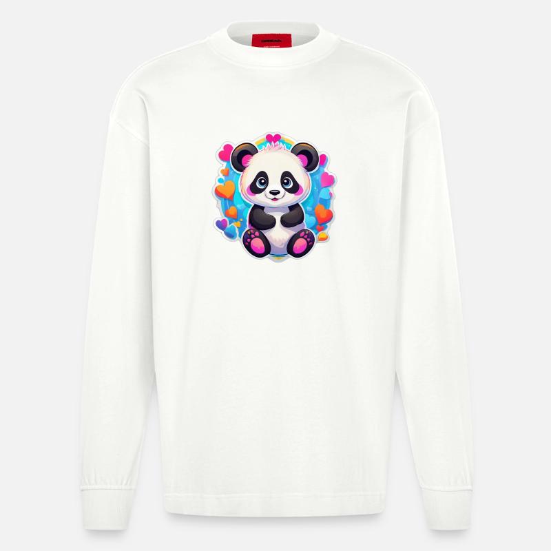 Regenbogenherz-Panda - Heavyweight Oversized Organic Langarmshirt Made in EU - OFF WHITE