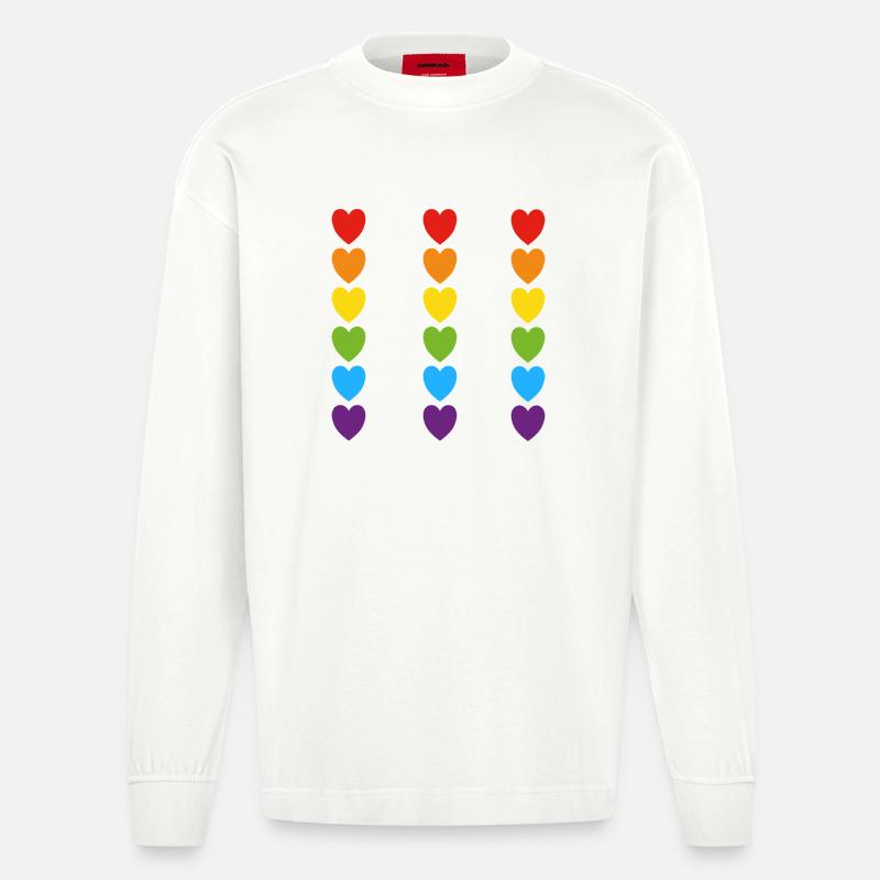 Stolz Regenbogenherzen - Heavyweight Oversized Organic Langarmshirt Made in EU - OFF WHITE