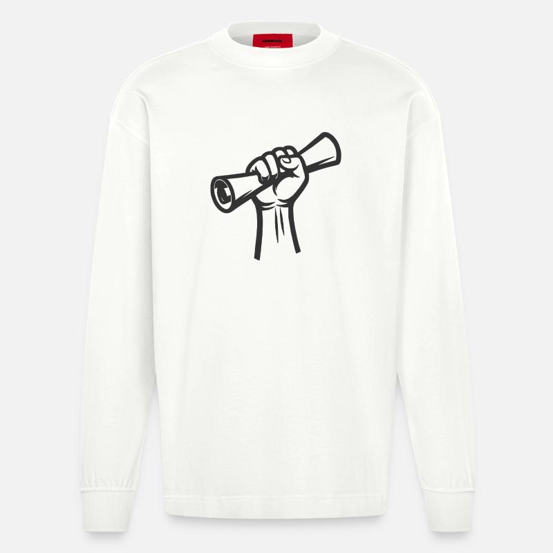 Erhobene Faust auf der Rolle - Heavyweight Oversized Organic Langarmshirt Made in EU - OFF WHITE