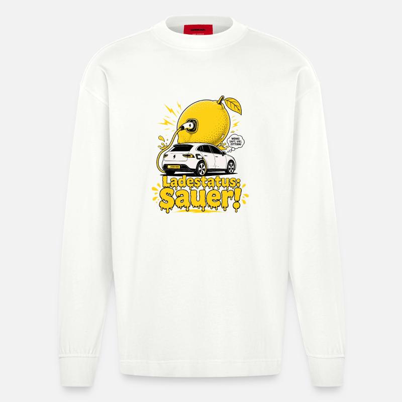 Ladestatus Sauer, E Auto Satire. - Heavyweight Oversized Organic Langarmshirt Made in EU - OFF WHITE