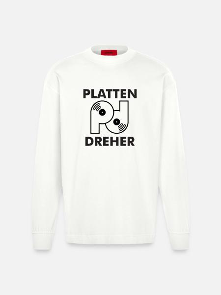Plate turner logo with lettering - Heavyweight Oversized Organic Longsleeve Shirt Made in EU - OFF WHITE