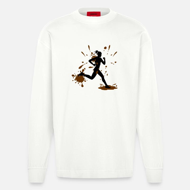 Mud Run Woman – Modder Runner Challenge - Heavyweight Oversized Organic Langarmshirt Made in EU - OFF WHITE