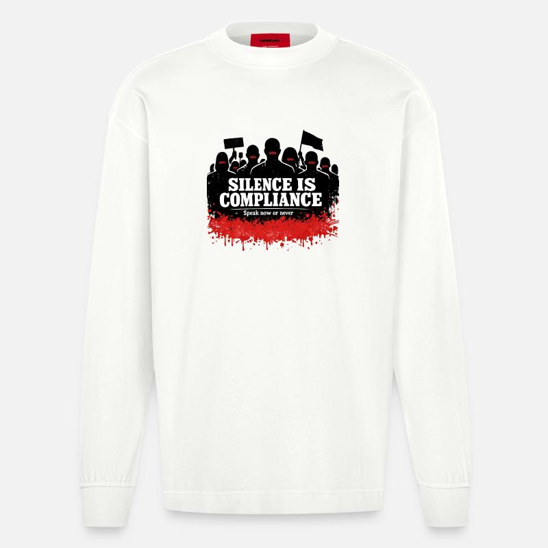 Le silence est obéissance – parle maintenant - Manches longues bio épais oversize fabriqué en UE - OFF WHITE