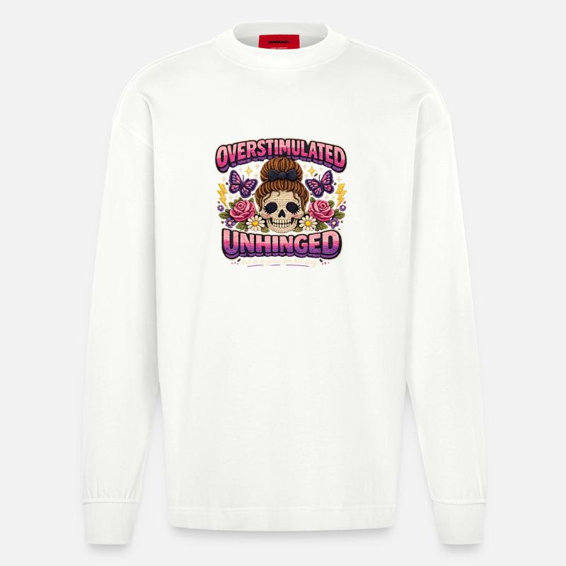 Overstimulated Unhinged Patch Skelett Geschenk - Heavyweight Oversized Organic Langarmshirt Made in EU - OFF WHITE