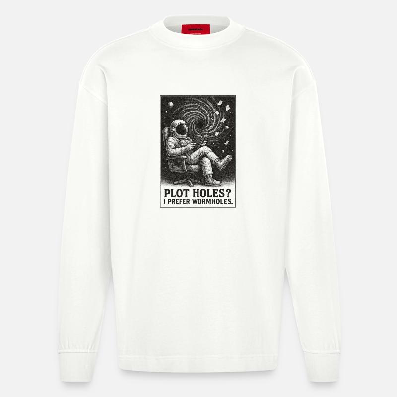 Plotlöcher? Lieber Wurmlöcher | Sci-Fi - Heavyweight Oversized Organic Langarmshirt Made in EU - OFF WHITE