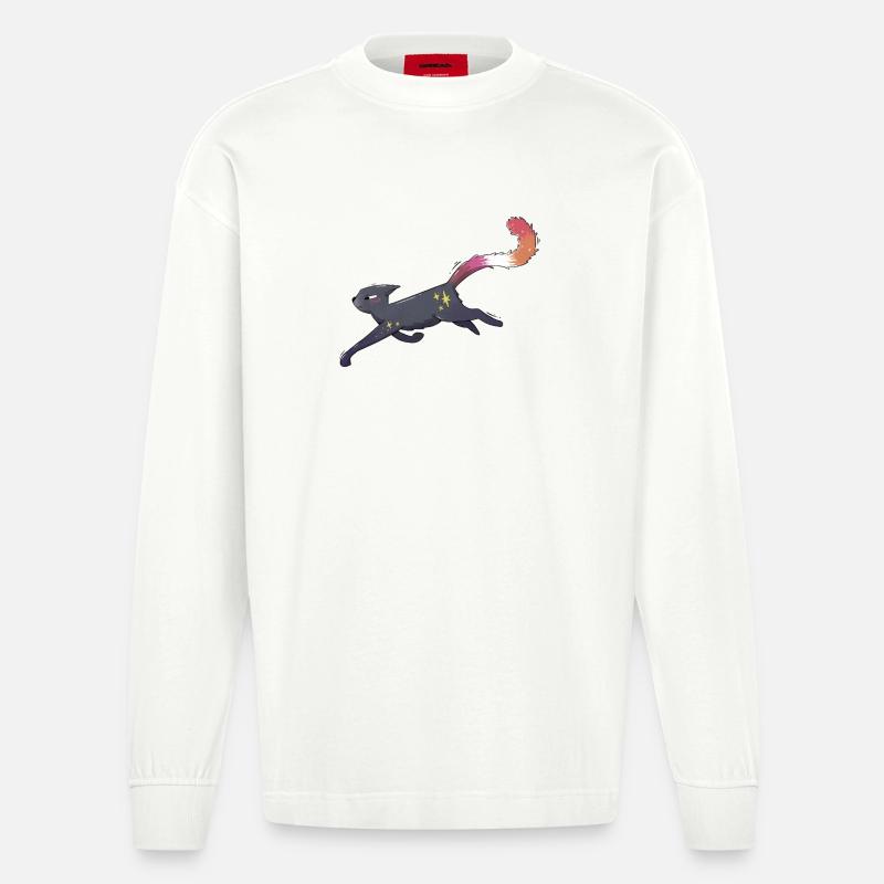 Fierté lesbienne chatte mignonne - Manches longues bio épais oversize fabriqué en UE - OFF WHITE