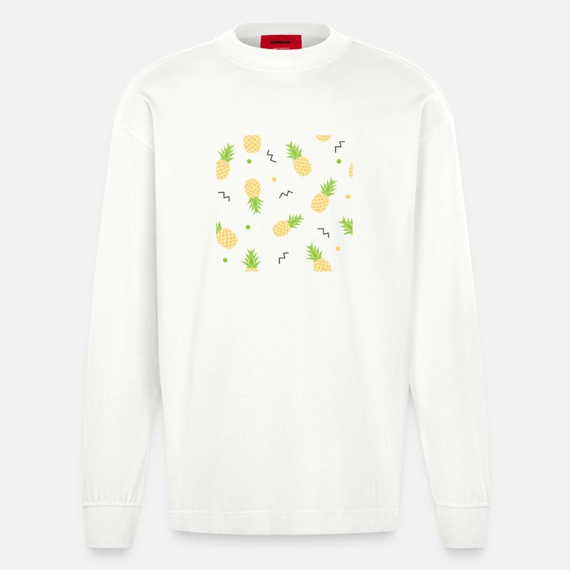 pineapple yellow pattern - Heavyweight Oversized Organic Longsleeve Shirt Made in EU - OFF WHITE
