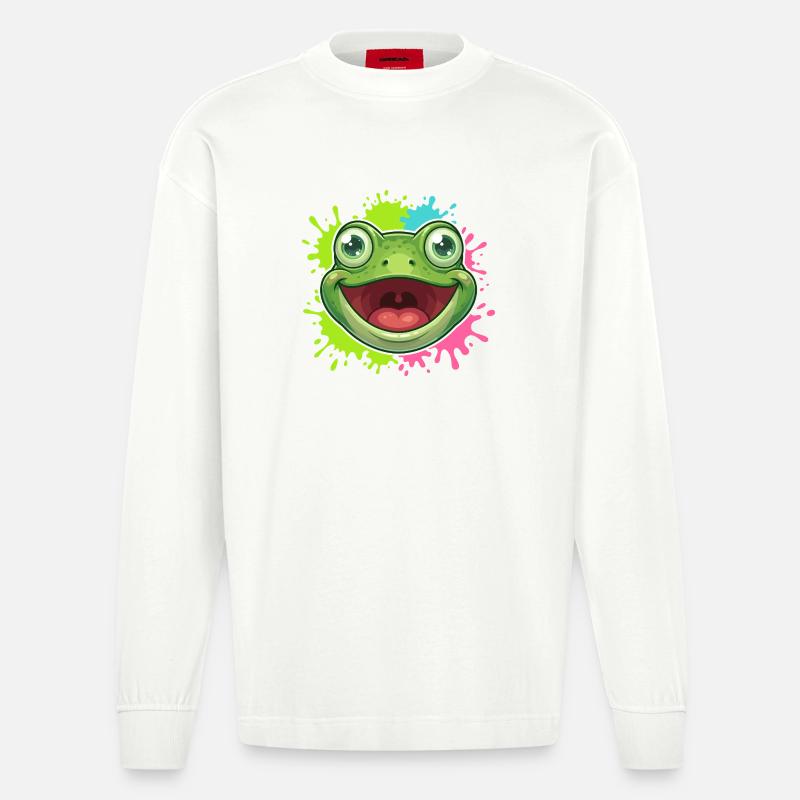 Fröhlicher Frosch Spritzer - Heavyweight Oversized Organic Langarmshirt Made in EU - OFF WHITE