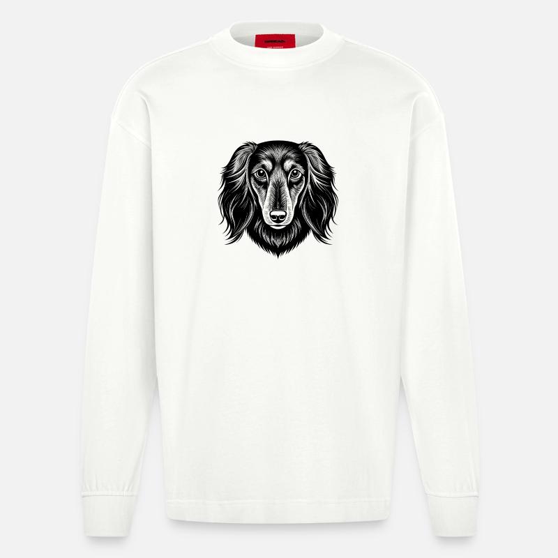 Dackel mit langem Haar - Heavyweight Oversized Organic Langarmshirt Made in EU - OFF WHITE