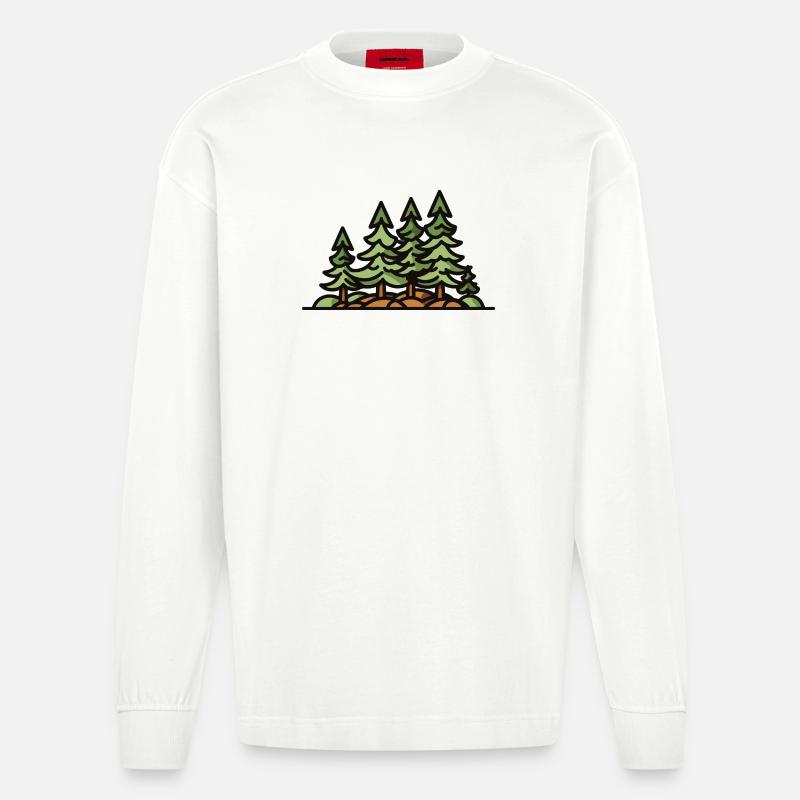 Wald Bäume - Heavyweight Oversized Organic Langarmshirt Made in EU - OFF WHITE
