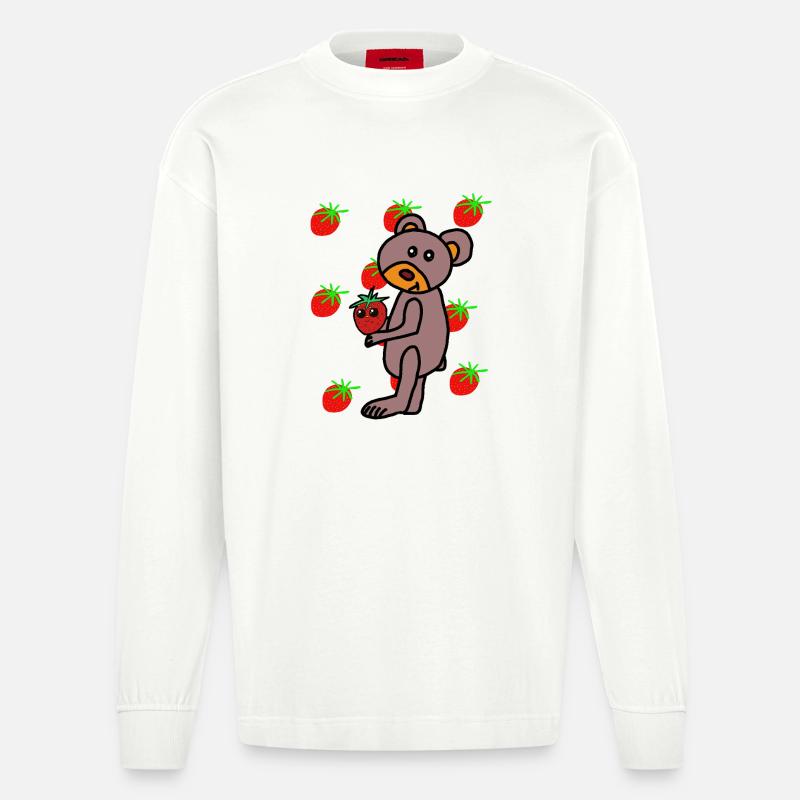 Teddy Teddybär Erdbeere Erdbeeren Kind - Heavyweight Oversized Organic Langarmshirt Made in EU - OFF WHITE
