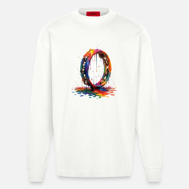 Tamburin mit tropfender Farbe - Heavyweight Oversized Organic Langarmshirt Made in EU - OFF WHITE