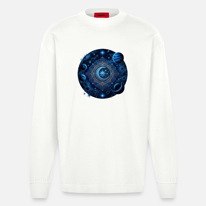Planètes spatiales Galaxies Étoiles Lunes - Manches longues bio épais oversize fabriqué en UE - OFF WHITE