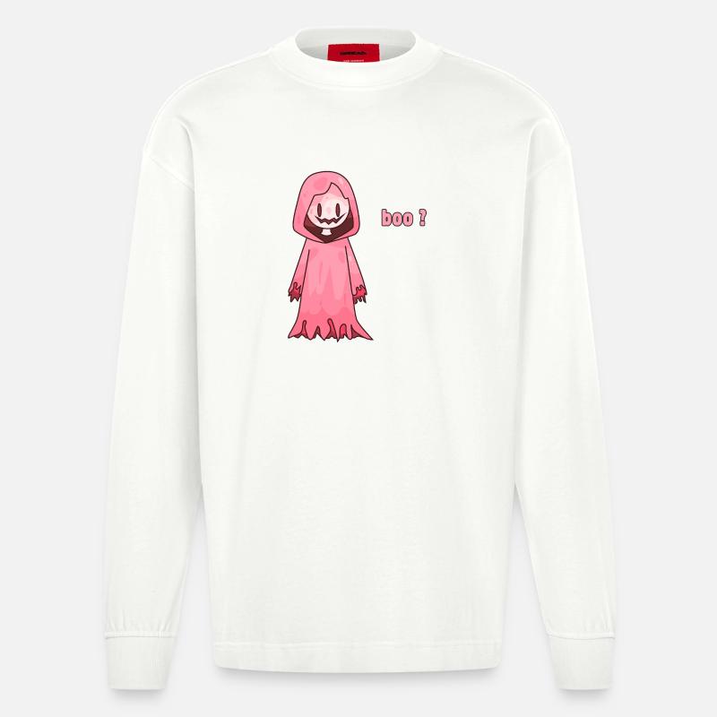 Süßer pinker Halloween-Geist sagt Buh? - Heavyweight Oversized Organic Langarmshirt Made in EU - OFF WHITE