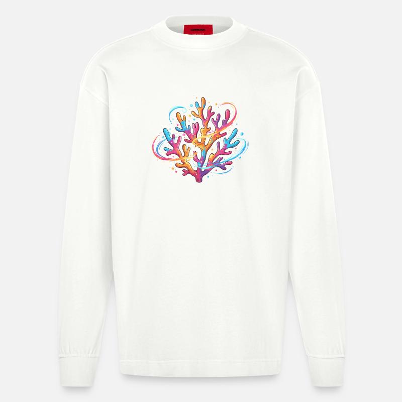 Farbenfrohes Korallenmuster - Heavyweight Oversized Organic Langarmshirt Made in EU - OFF WHITE