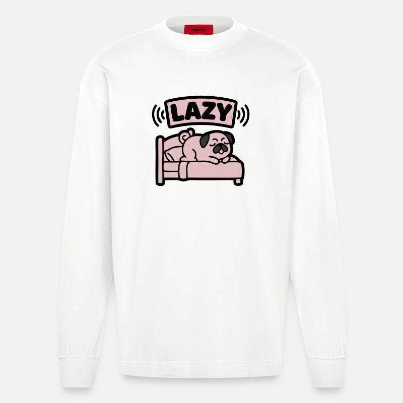  Lazy Mops Hund Bett Introvertiert - Heavyweight Oversized Organic Langarmshirt Made in EU - OFF WHITE