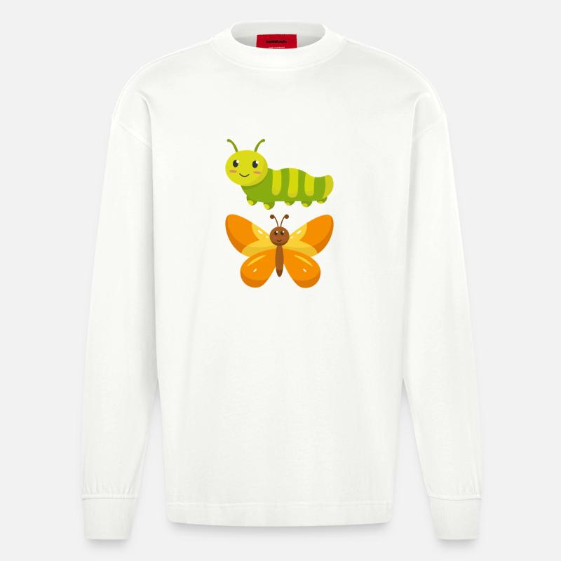 Raupe zu Schmetterling - Heavyweight Oversized Organic Langarmshirt Made in EU - OFF WHITE