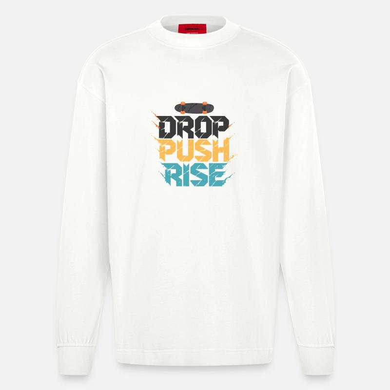 Drop Push Rise Skateboard Art - Manches longues bio épais oversize fabriqué en UE - OFF WHITE
