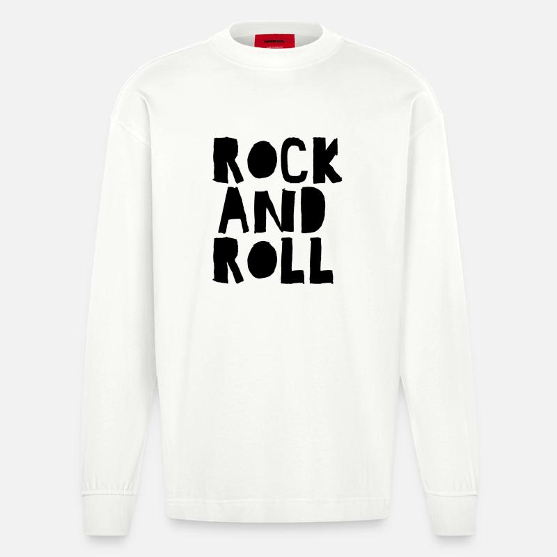 Rock'n'Roll-Logo mit Distressed - Heavyweight Oversized Organic Langarmshirt Made in EU - OFF WHITE