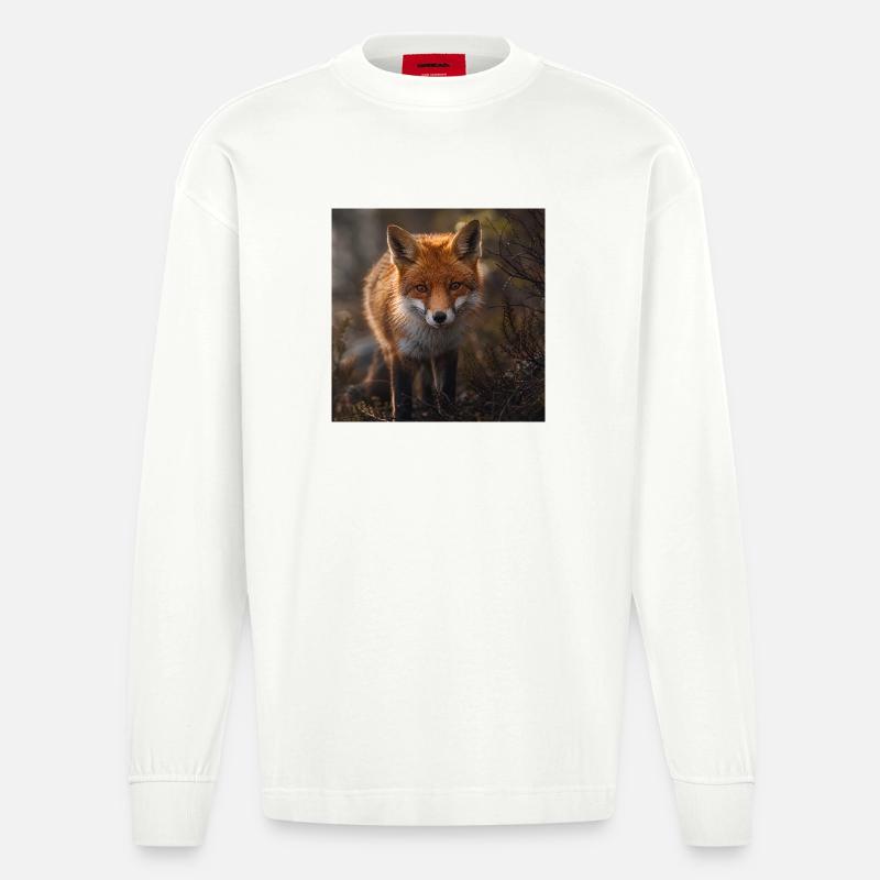 Renard dans une clairière forestière - Manches longues bio épais oversize fabriqué en UE - OFF WHITE