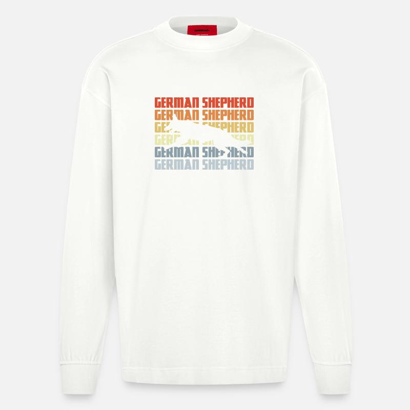 Deutscher Schäferhund Silhouette Retro - Heavyweight Oversized Organic Langarmshirt Made in EU - OFF WHITE