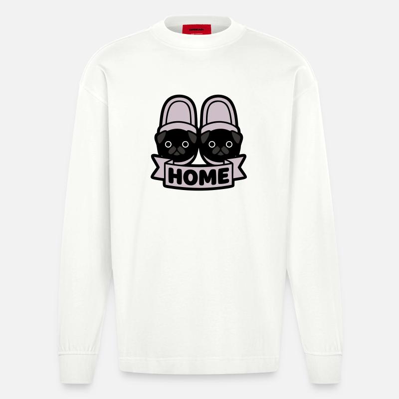 Mops Hausschuhe Home Banner - Heavyweight Oversized Organic Langarmshirt Made in EU - OFF WHITE