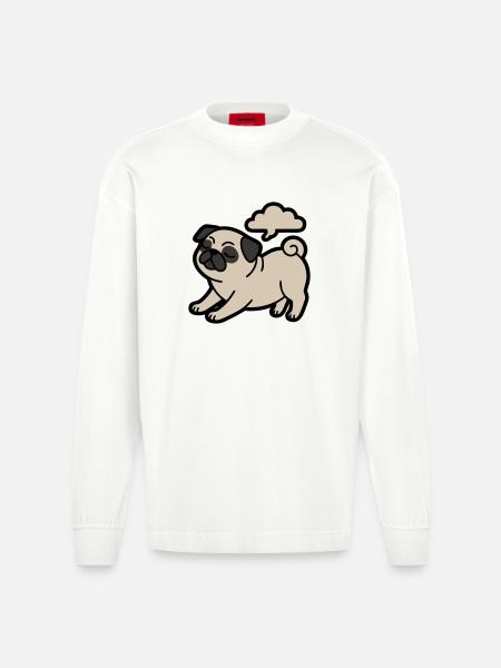 Pupsender Mops Hund Lustig - Heavyweight Oversized Organic Langarmshirt Made in EU - OFF WHITE