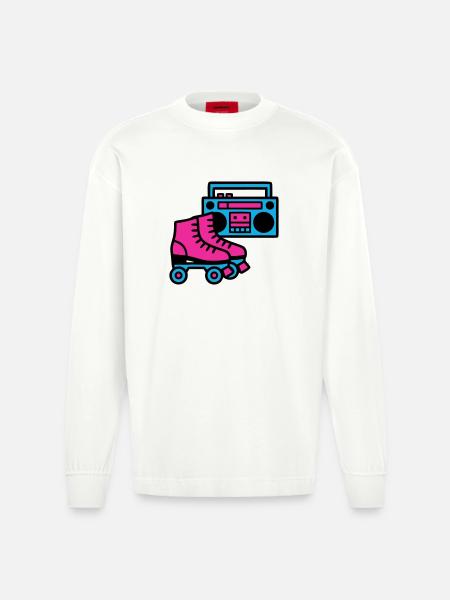Roller Skates Boombox 80s Retro - Heavyweight Oversized Organic Longsleeve Shirt Made in EU - OFF WHITE