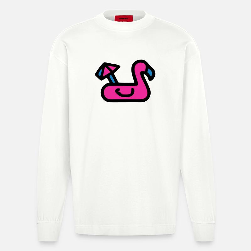 Flamingo Luftmatratze Retro - Heavyweight Oversized Organic Langarmshirt Made in EU - OFF WHITE