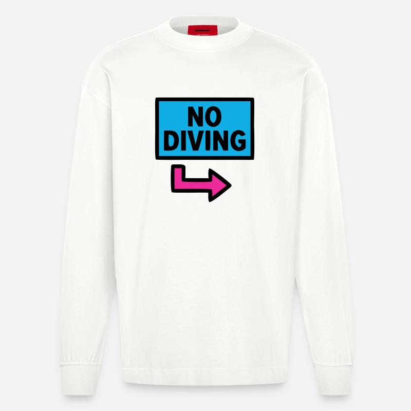 No Diving Schild Pool Retro - Heavyweight Oversized Organic Langarmshirt Made in EU - OFF WHITE