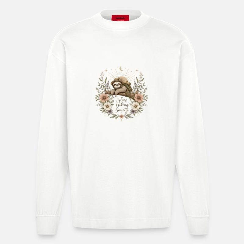 Langsame Wandergesellschaft Faultierkunst - Heavyweight Oversized Organic Langarmshirt Made in EU - OFF WHITE
