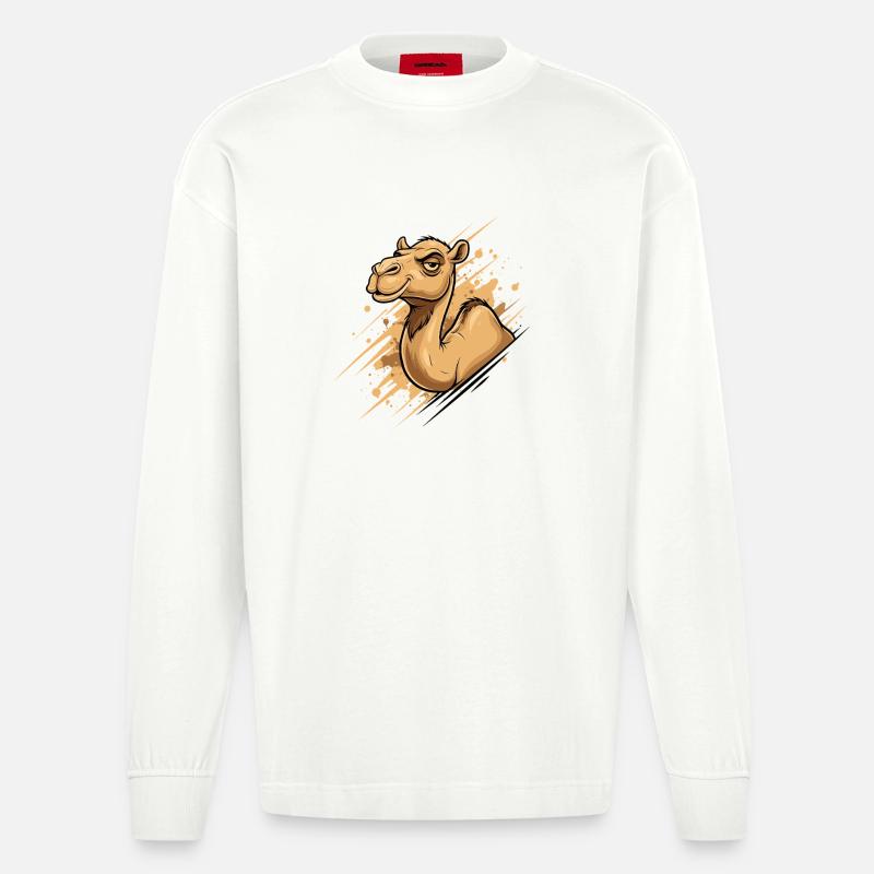 Kamel Karikatur Spritz-Splash - Heavyweight Oversized Organic Langarmshirt Made in EU - OFF WHITE