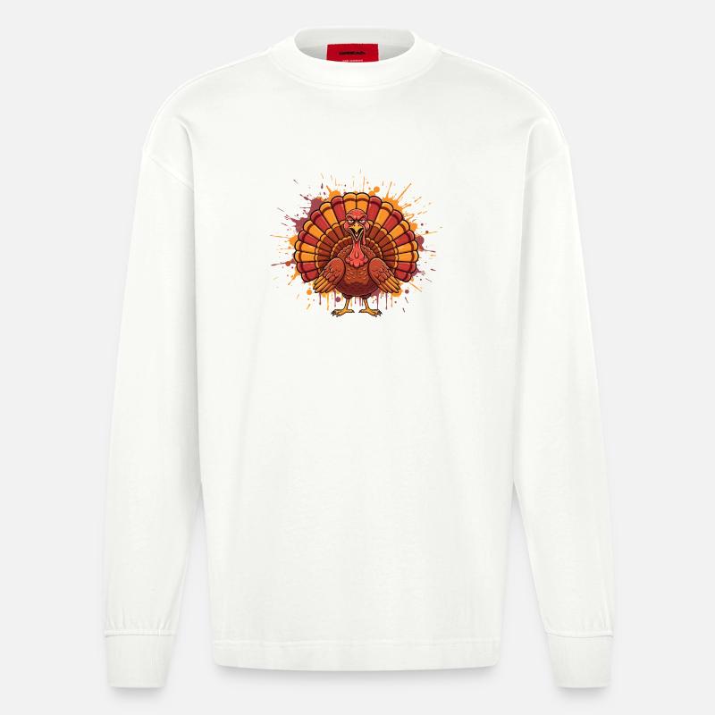Bunter Truthahn mit Farbspritzer - Heavyweight Oversized Organic Langarmshirt Made in EU - OFF WHITE