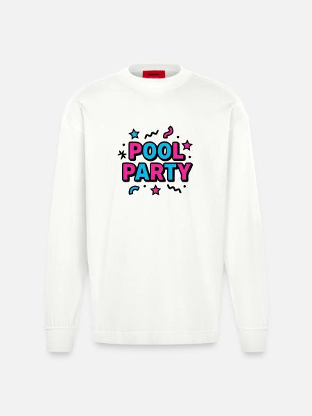 Pool Party 90s Lettering - Heavyweight Oversized Organic Longsleeve Shirt Made in EU - OFF WHITE