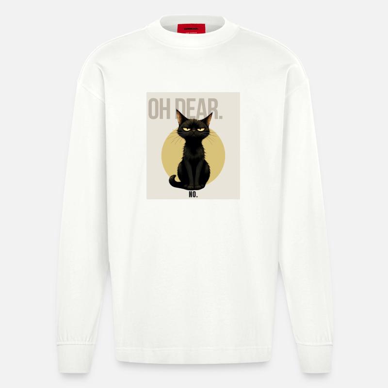 OH DEAR Sarcastic Black Cat Design - Heavyweight Oversized Organic Langarmshirt Made in EU - OFF WHITE