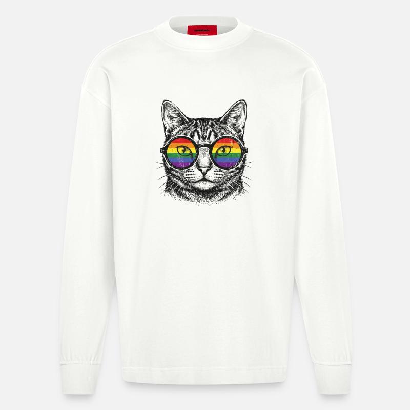 LGBT-Pride-Monat – Regenbogenkatze - Heavyweight Oversized Organic Langarmshirt Made in EU - OFF WHITE