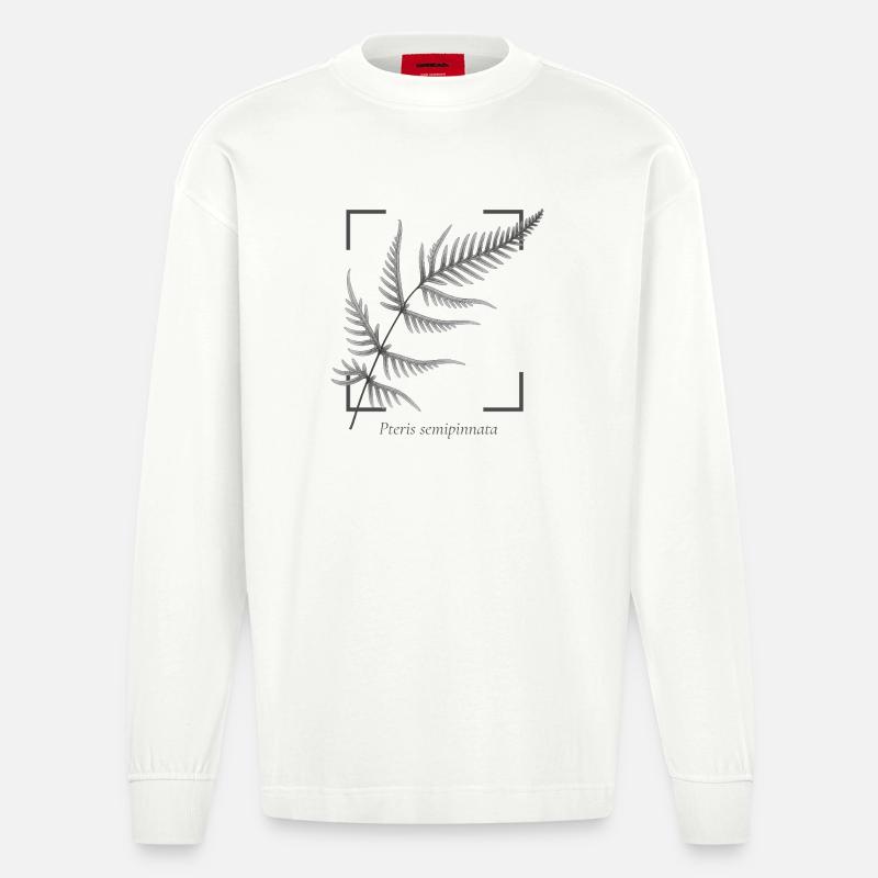 Fern leaf (Pteris semipinnata) - Heavyweight Oversized Organic Longsleeve Shirt Made in EU - OFF WHITE