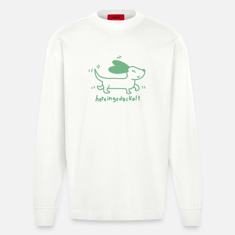  Dackel verspielt, handgezeichnet - Heavyweight Oversized Organic Langarmshirt Made in EU - OFF WHITE