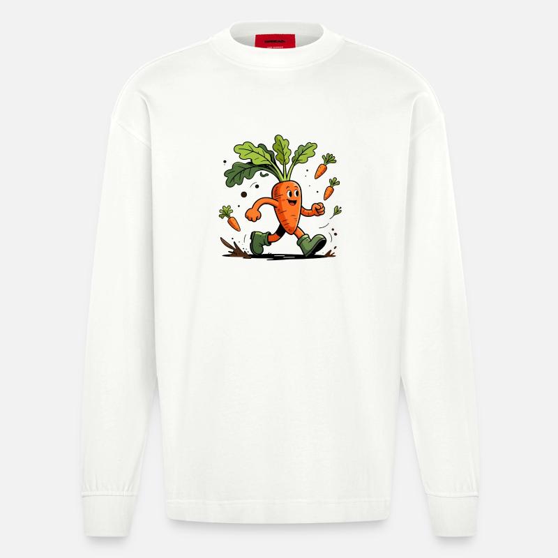 Spaßiger dynamischer Karottengärtner - Heavyweight Oversized Organic Langarmshirt Made in EU - OFF WHITE