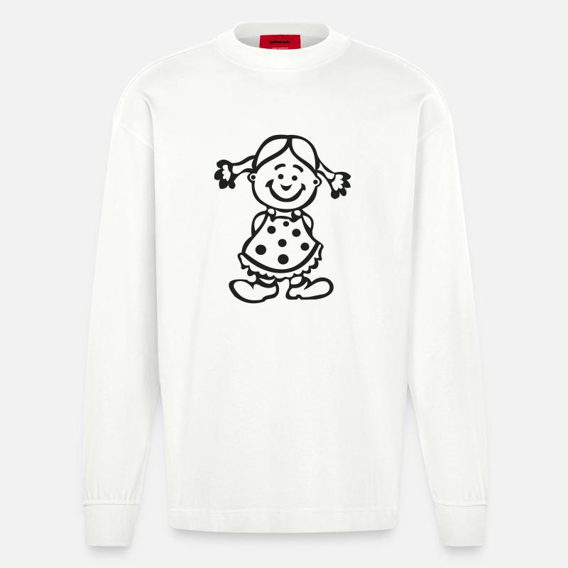 Fröhliches Mädchen mit Punktenkleid - Heavyweight Oversized Organic Langarmshirt Made in EU - OFF WHITE