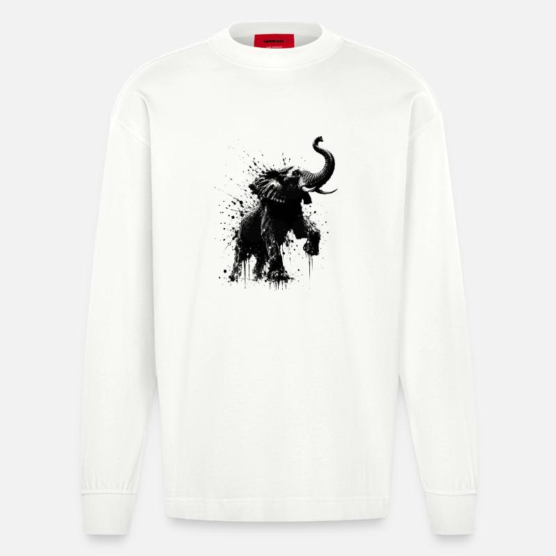 Schwarzer Elefant Spritzer - Heavyweight Oversized Organic Langarmshirt Made in EU - OFF WHITE