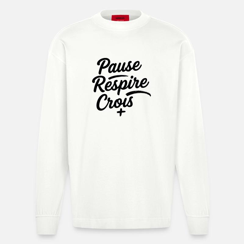Pause Respire Crois Script - Manches longues bio épais oversize fabriqué en UE - OFF WHITE