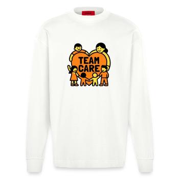 Team Care Heart Kita Coat of Arms - Heavyweight Oversized Organic Longsleeve Shirt Made in EU - OFF WHITE - Front